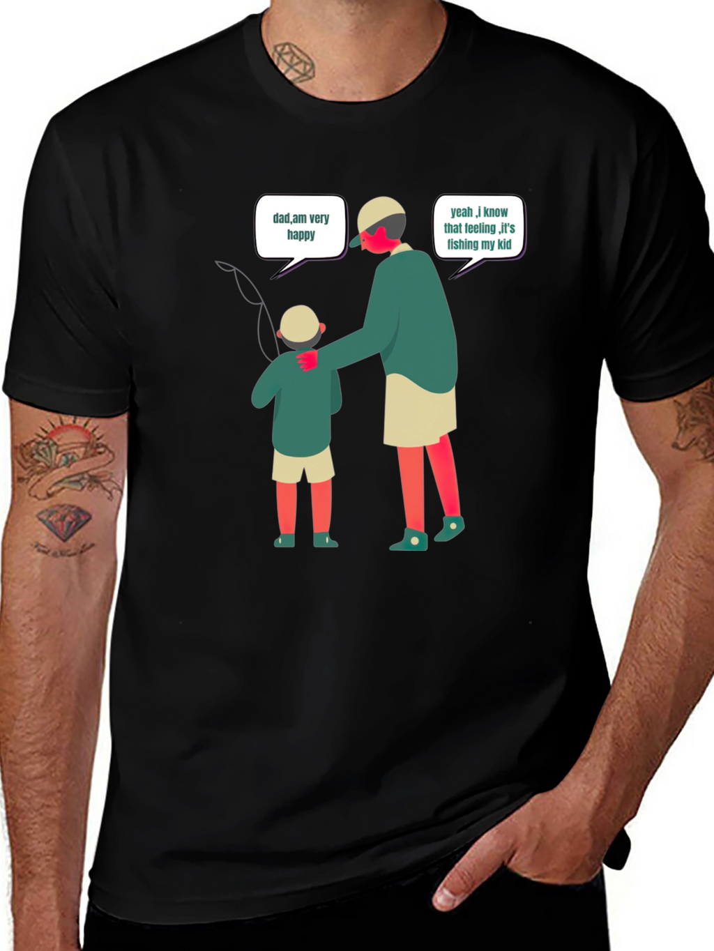 Dad Fishing With Kid Black T-Shirt