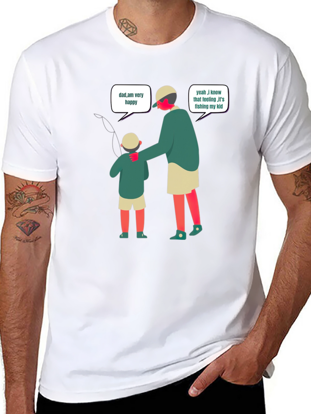 Dad Fishing With Kid Black T-Shirt