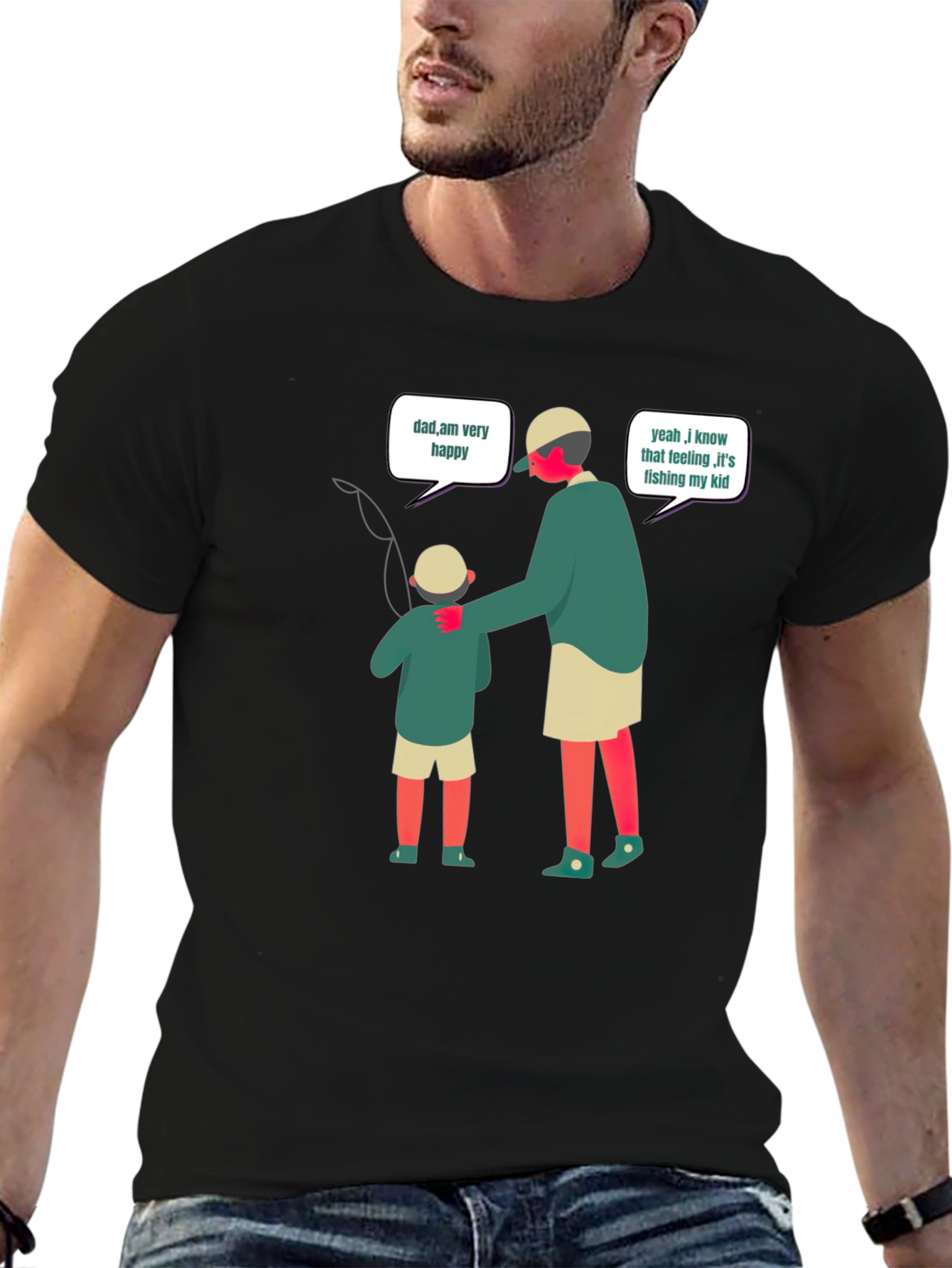 Dad Fishing With Kid Black T-Shirt