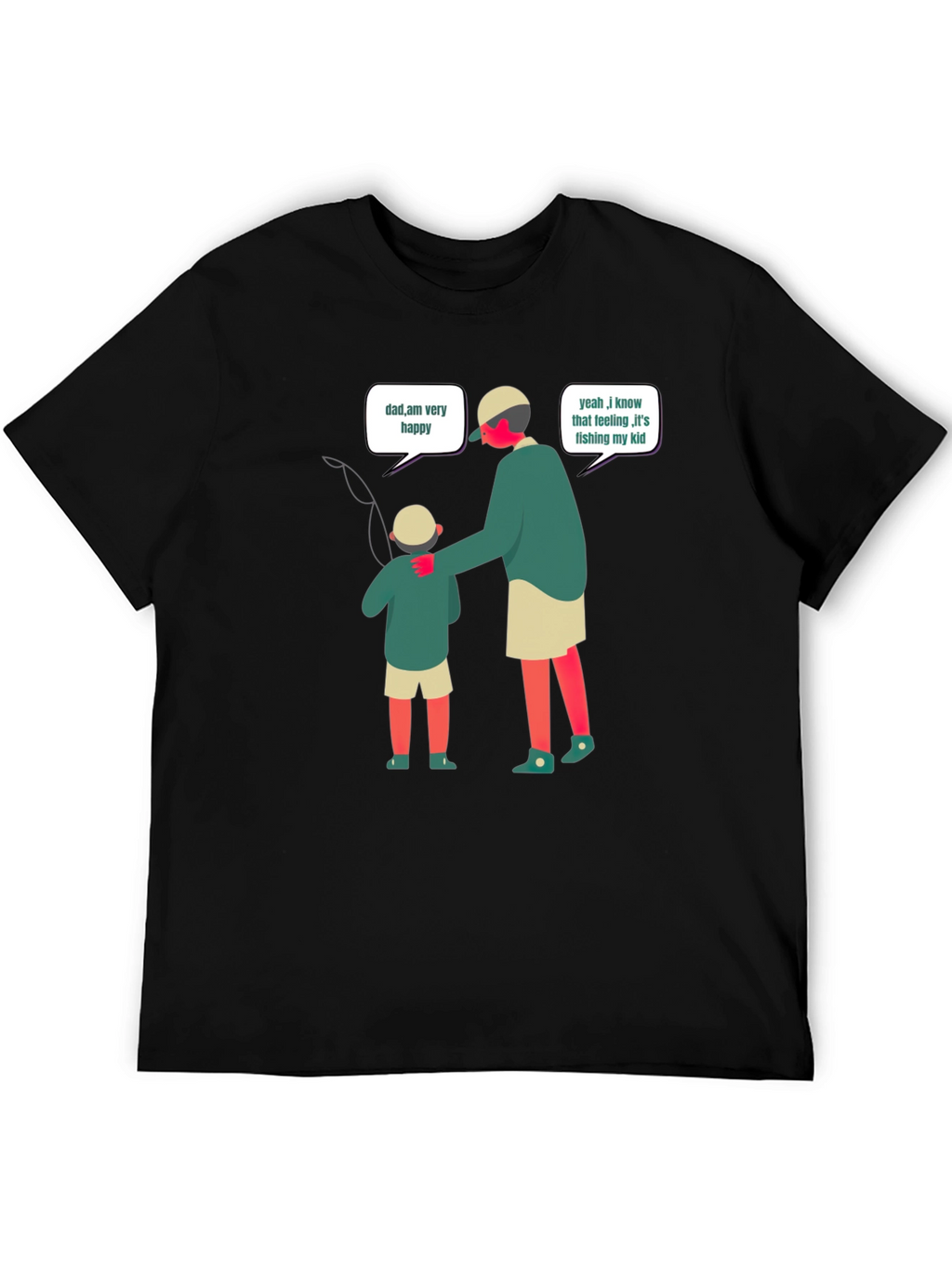 Dad Fishing With Kid Black T-Shirt