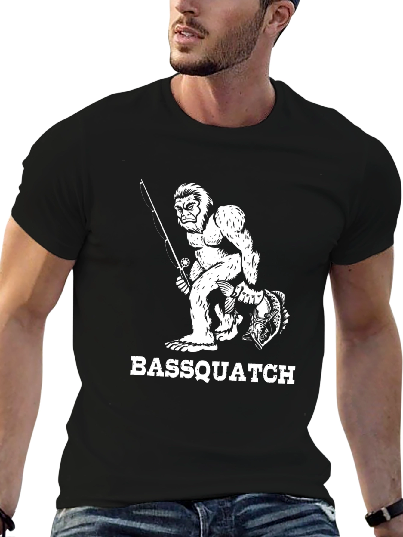 Bassquatch Graphic Tee - Fishing Bigfoot Humor