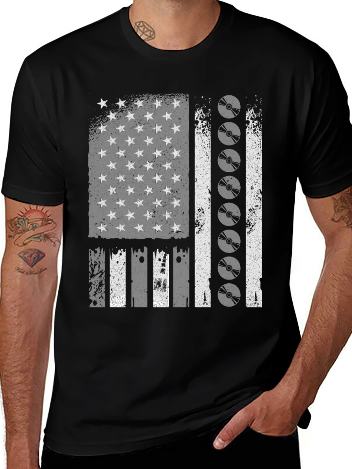 Distressed American Flag CD Disc Graphic T-Shirt