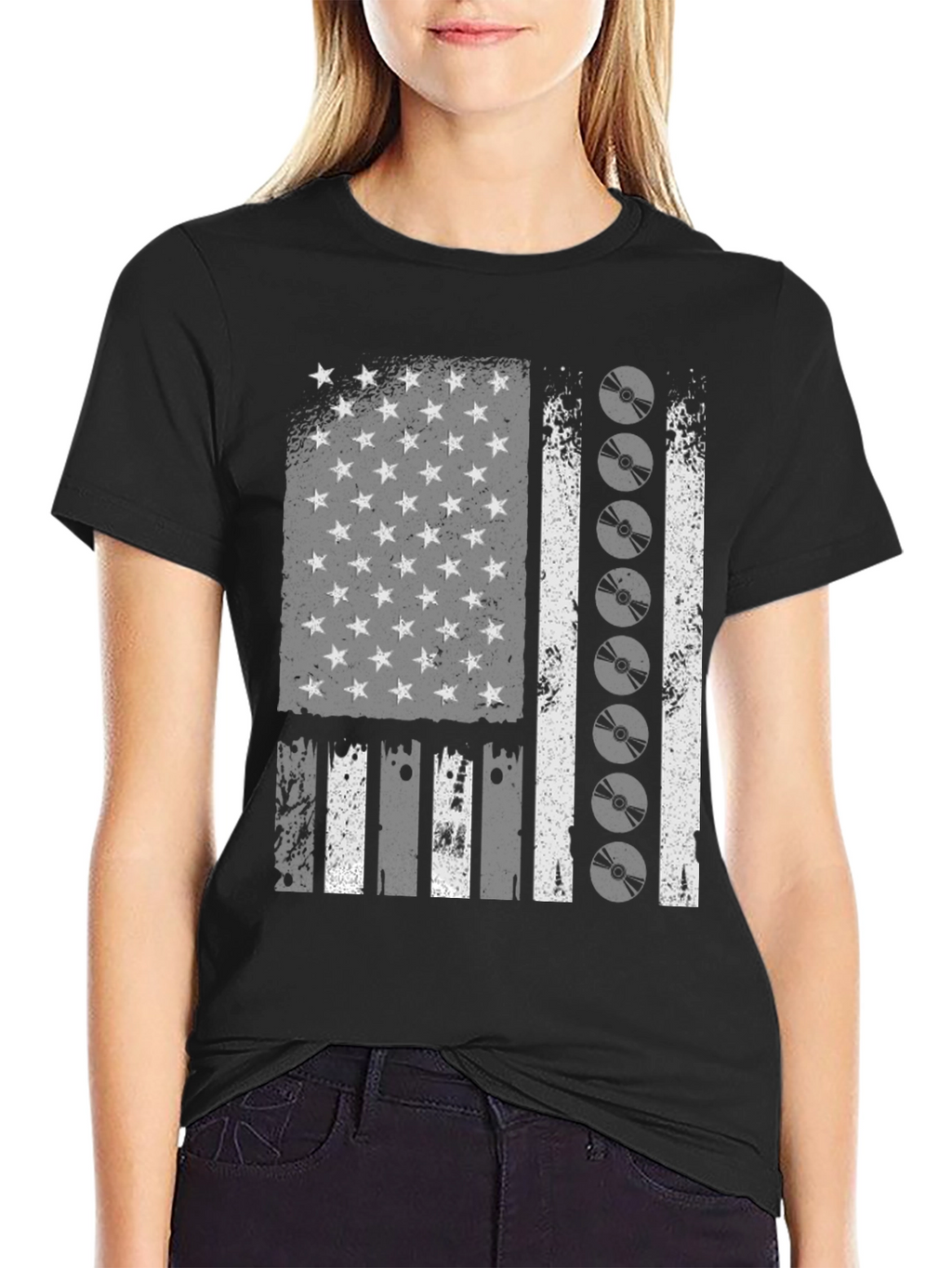 Distressed American Flag CD Disc Graphic T-Shirt