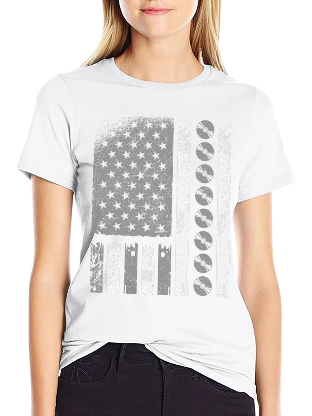 Distressed American Flag CD Disc Graphic T-Shirt