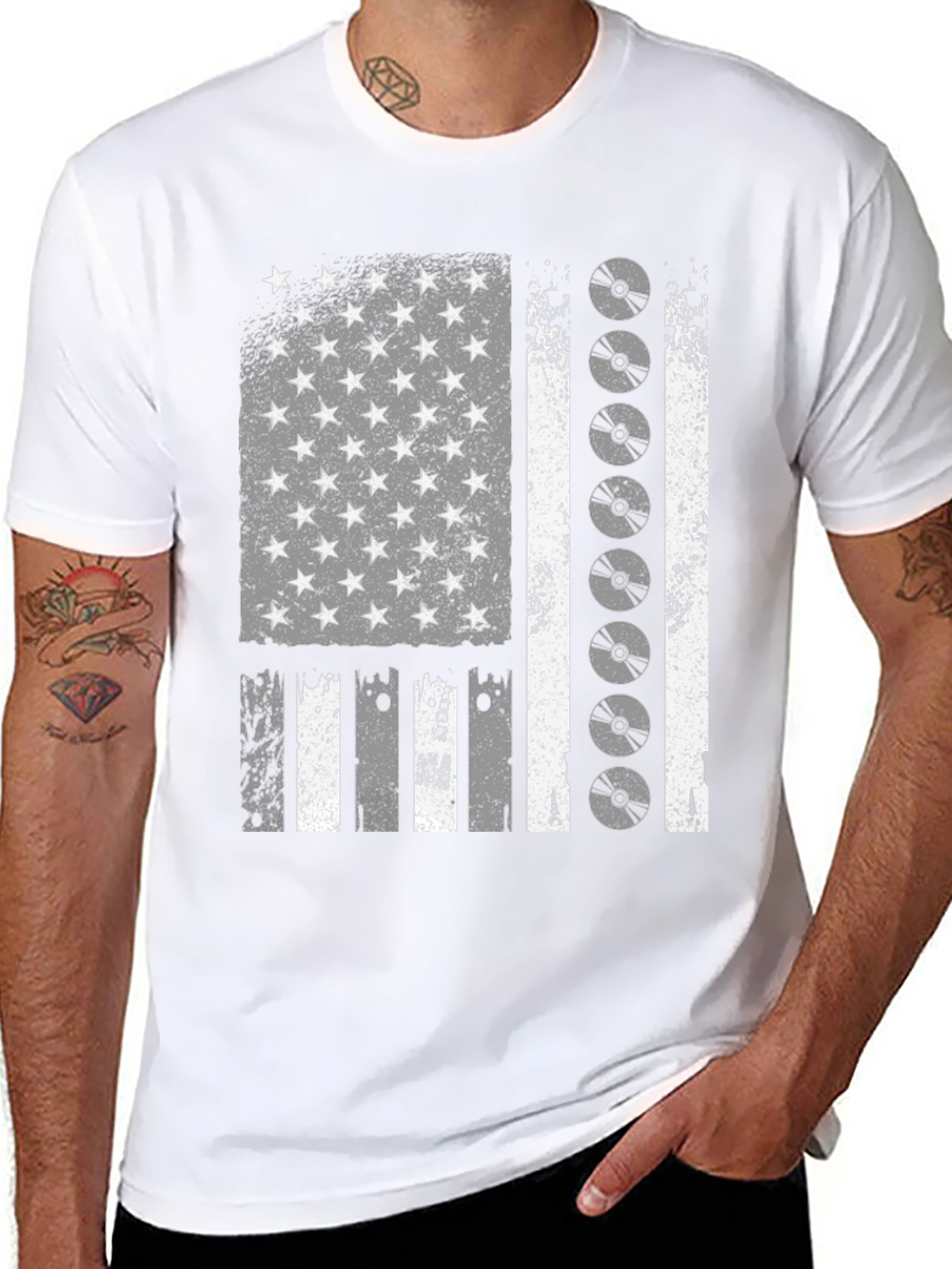 Distressed American Flag CD Disc Graphic T-Shirt