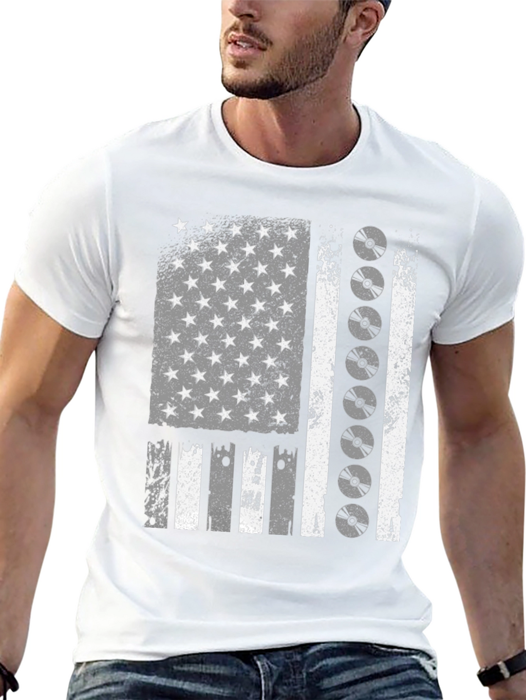 Distressed American Flag CD Disc Graphic T-Shirt