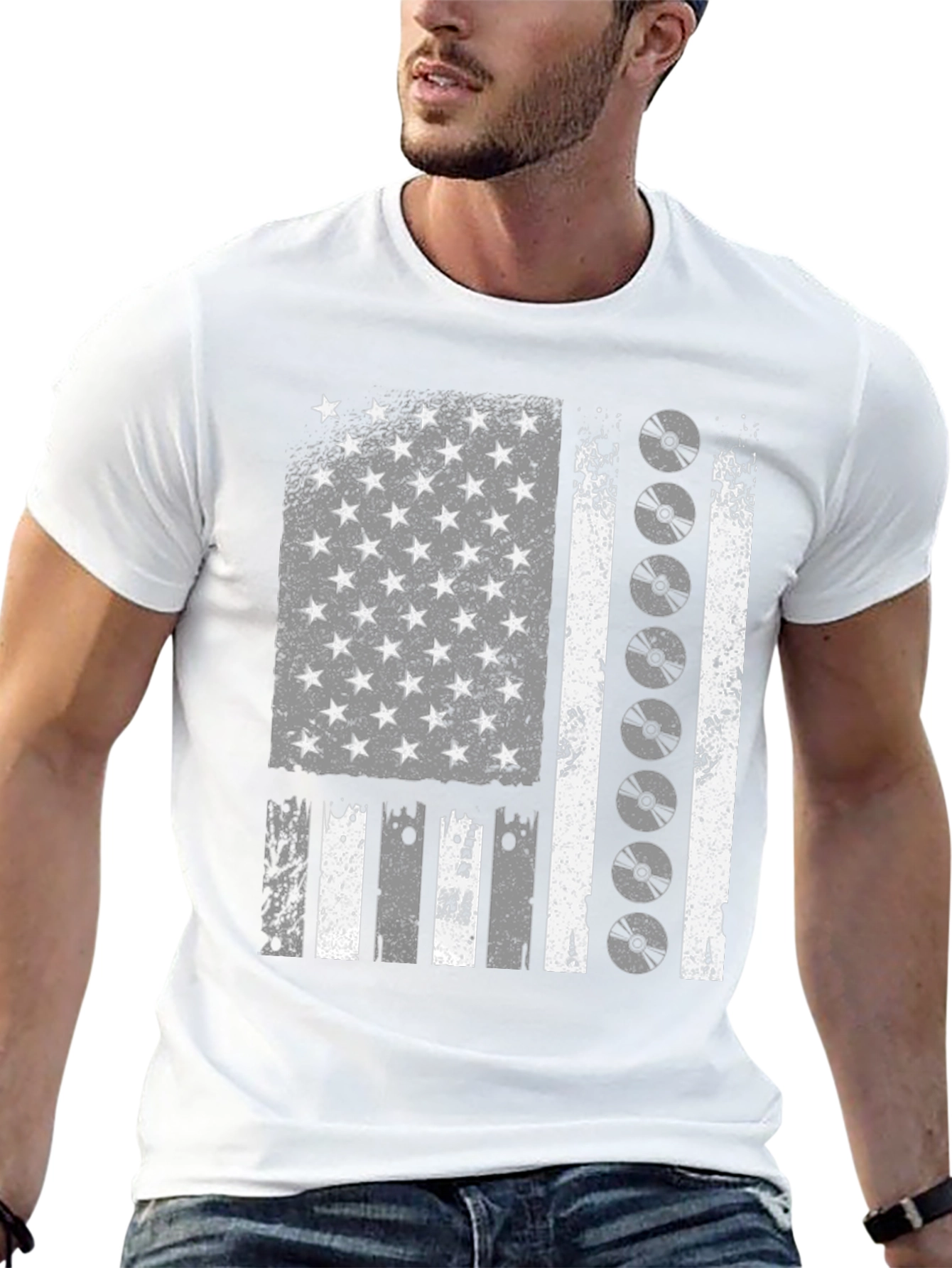 Distressed American Flag CD Disc Graphic T-Shirt