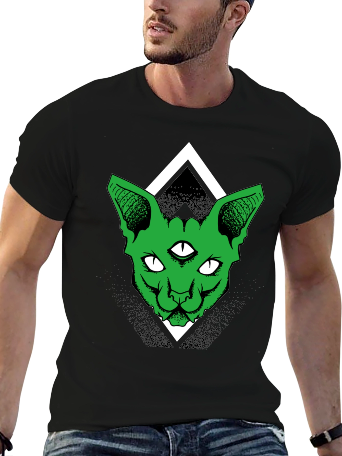 Third Eye Cat Graphic Tee - Black Cotton Shirt