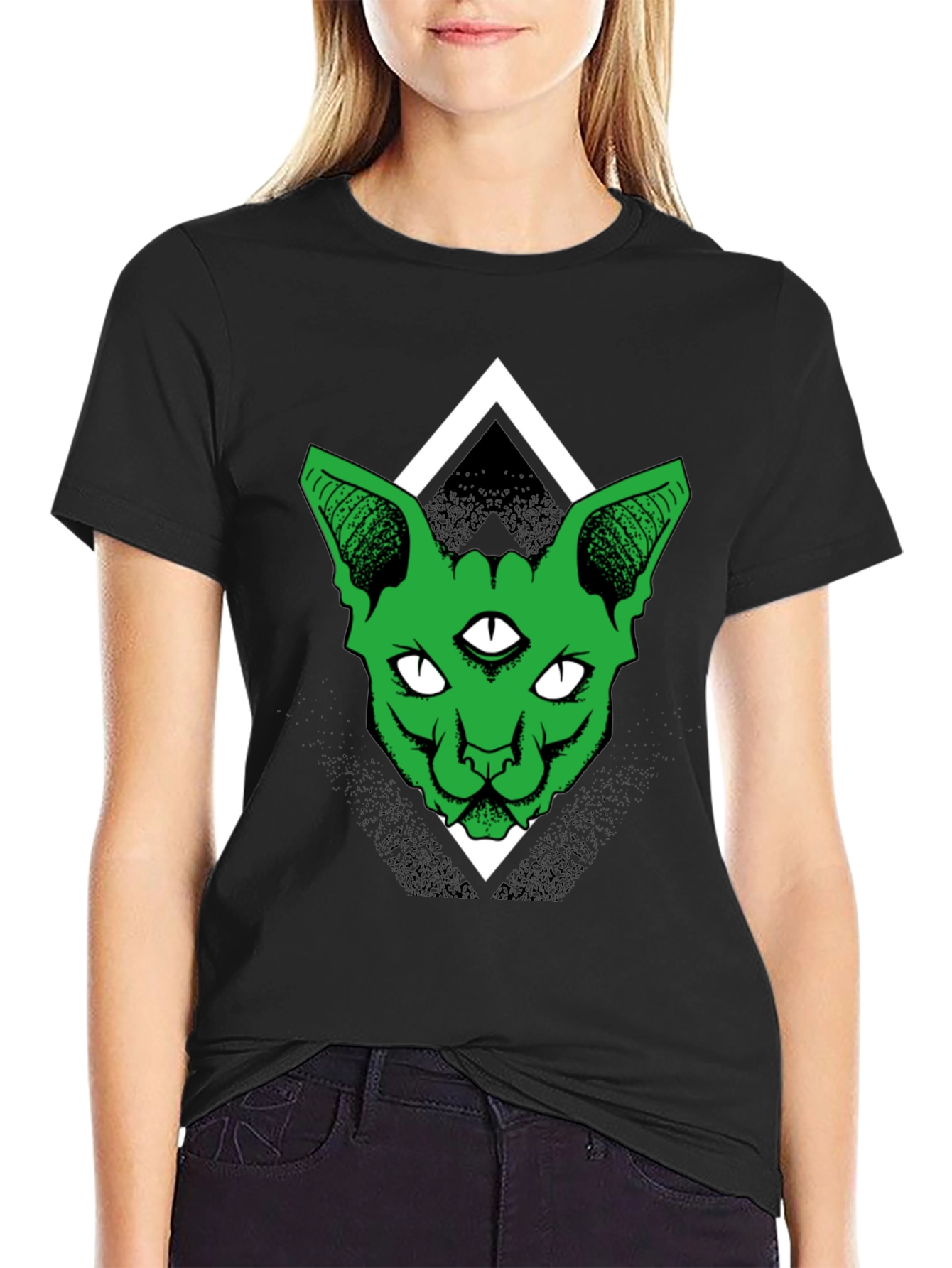 Third Eye Cat Graphic Tee - Black Cotton Shirt