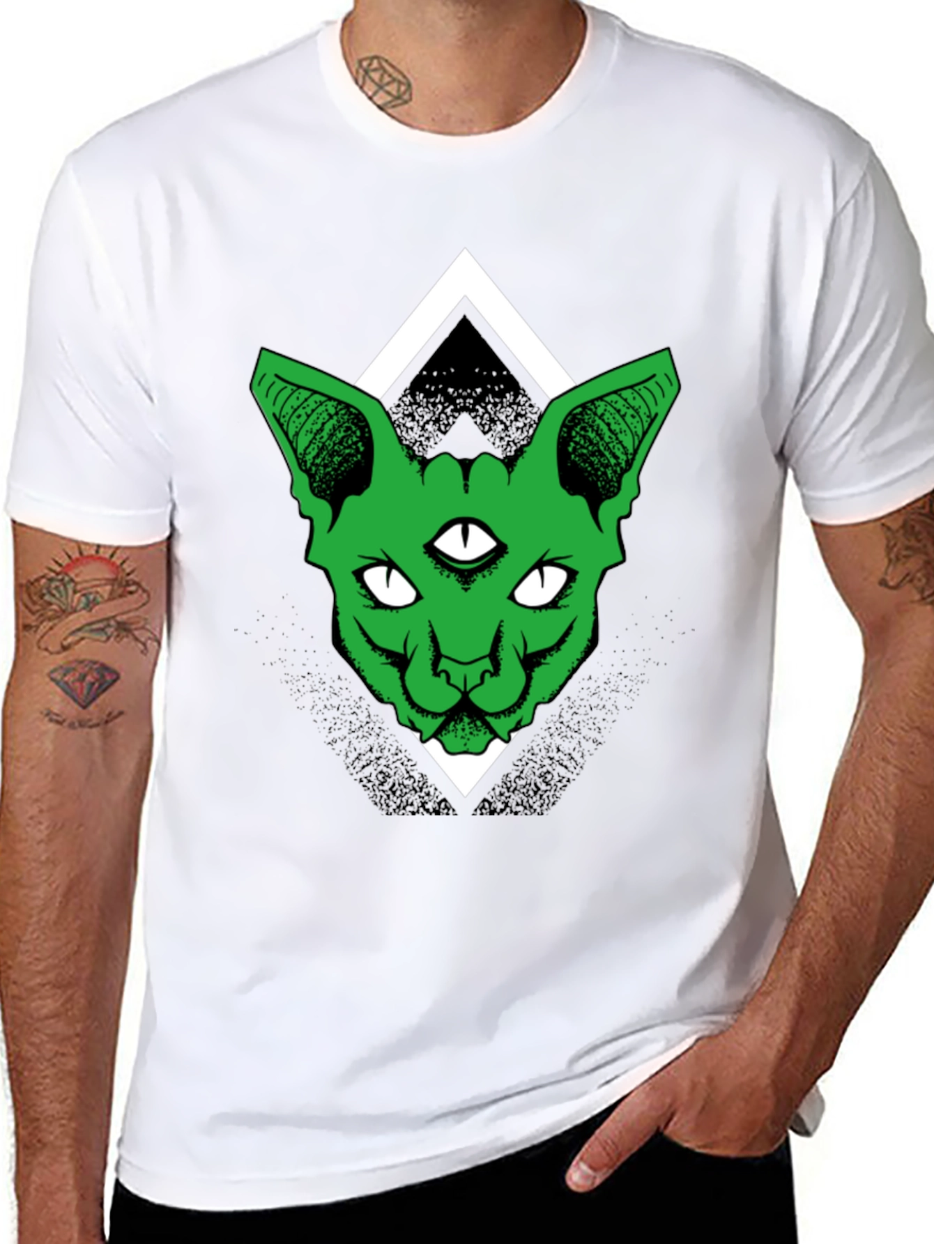 Third Eye Cat Graphic Tee - Black Cotton Shirt