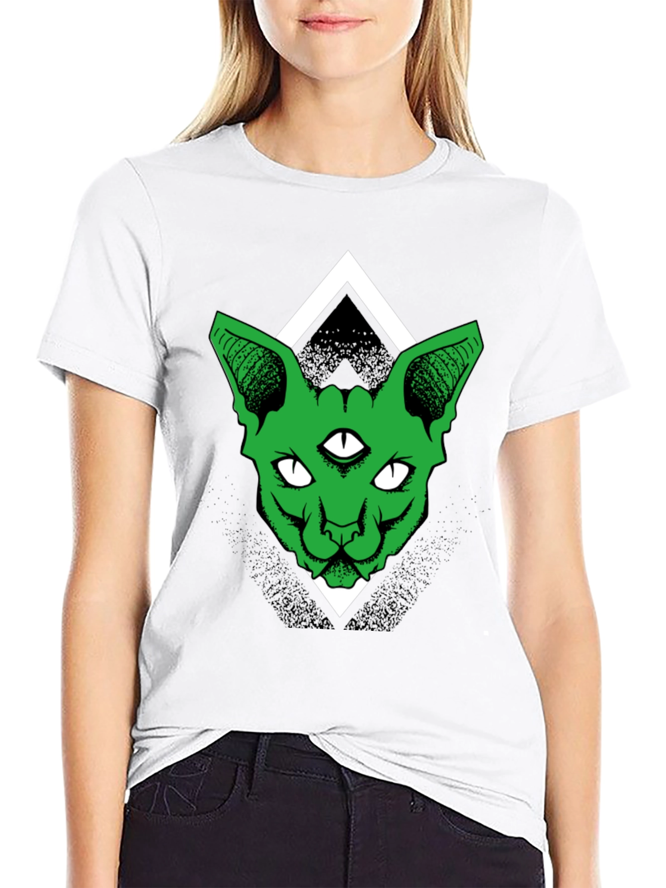 Third Eye Cat Graphic Tee - Black Cotton Shirt