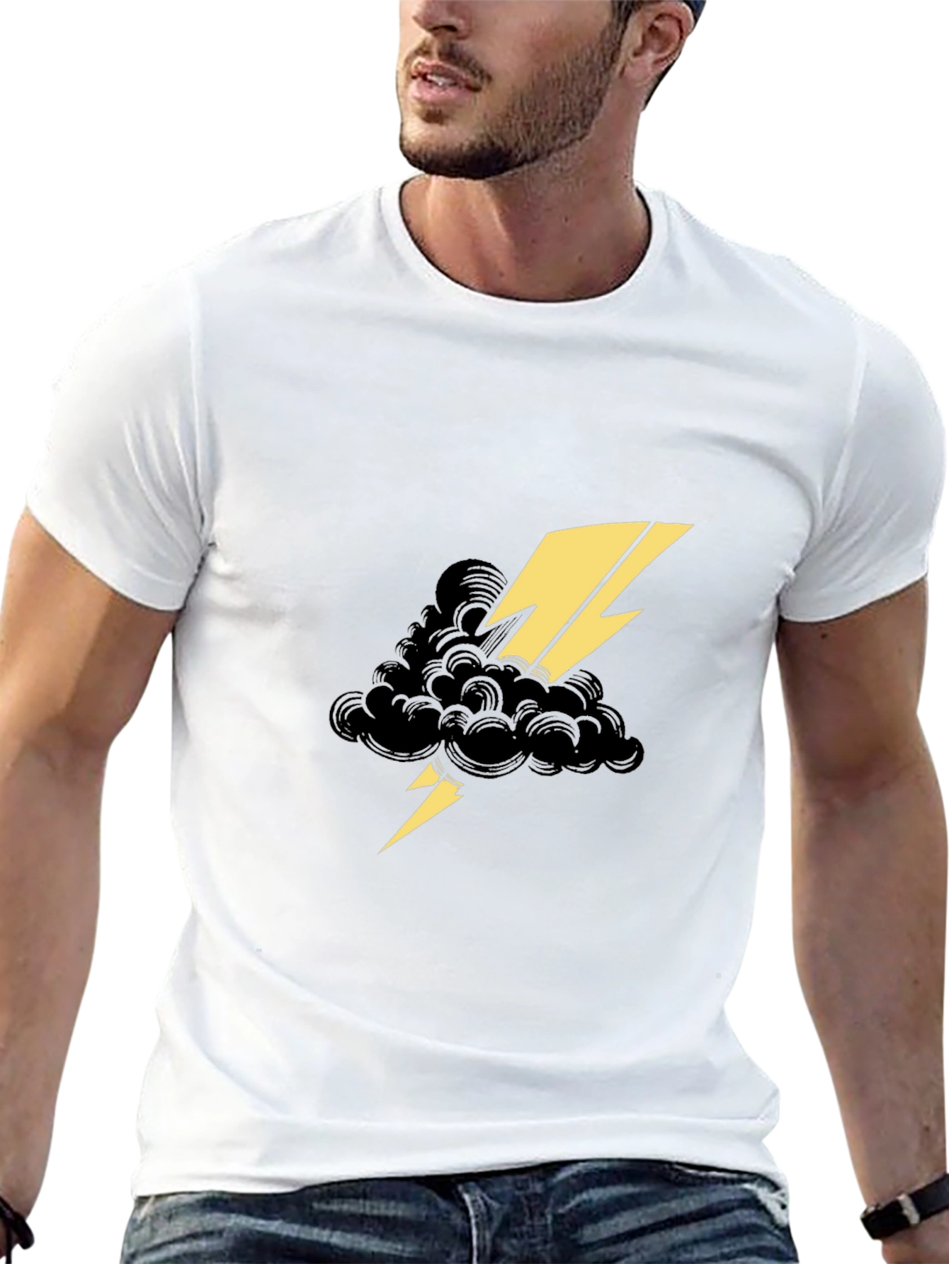 Black Tee with Lightning Cloud Graphic