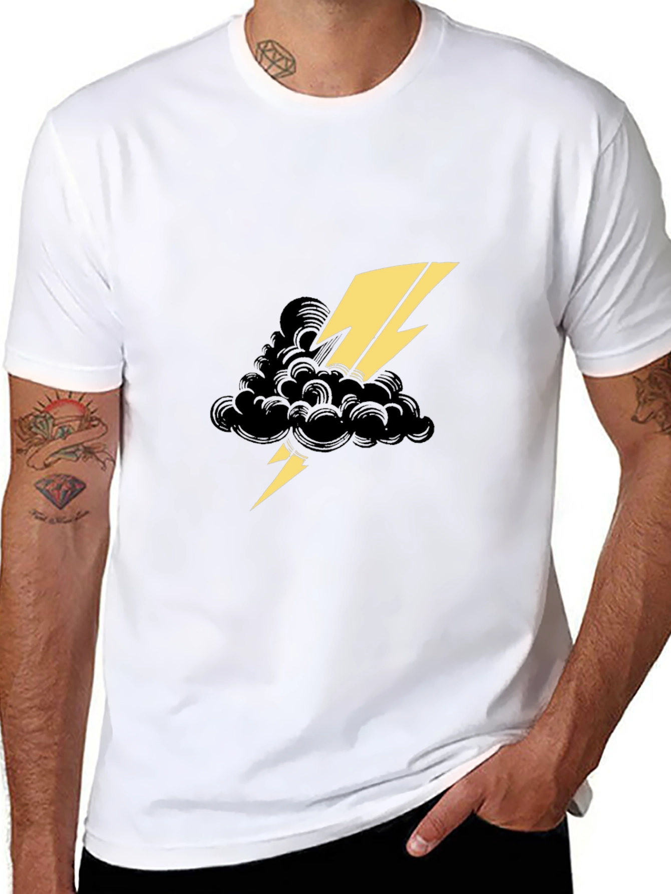 Black Tee with Lightning Cloud Graphic