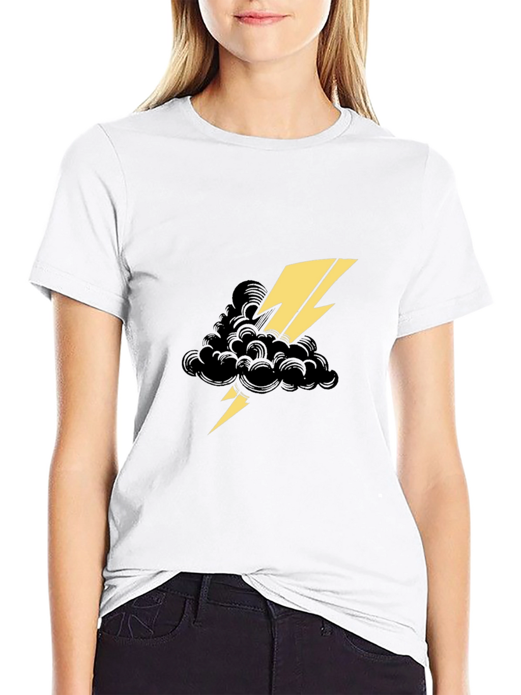 Black Tee with Lightning Cloud Graphic