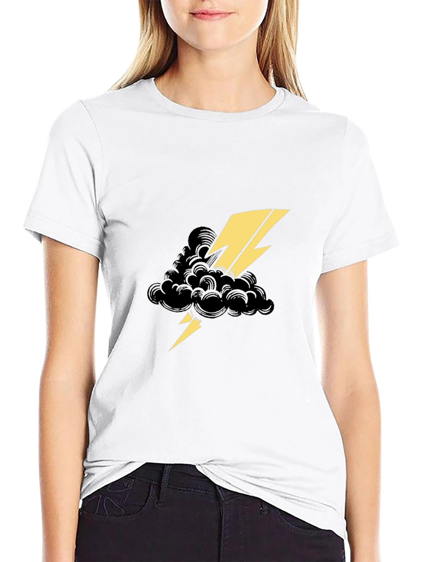 Black Tee with Lightning Cloud Graphic