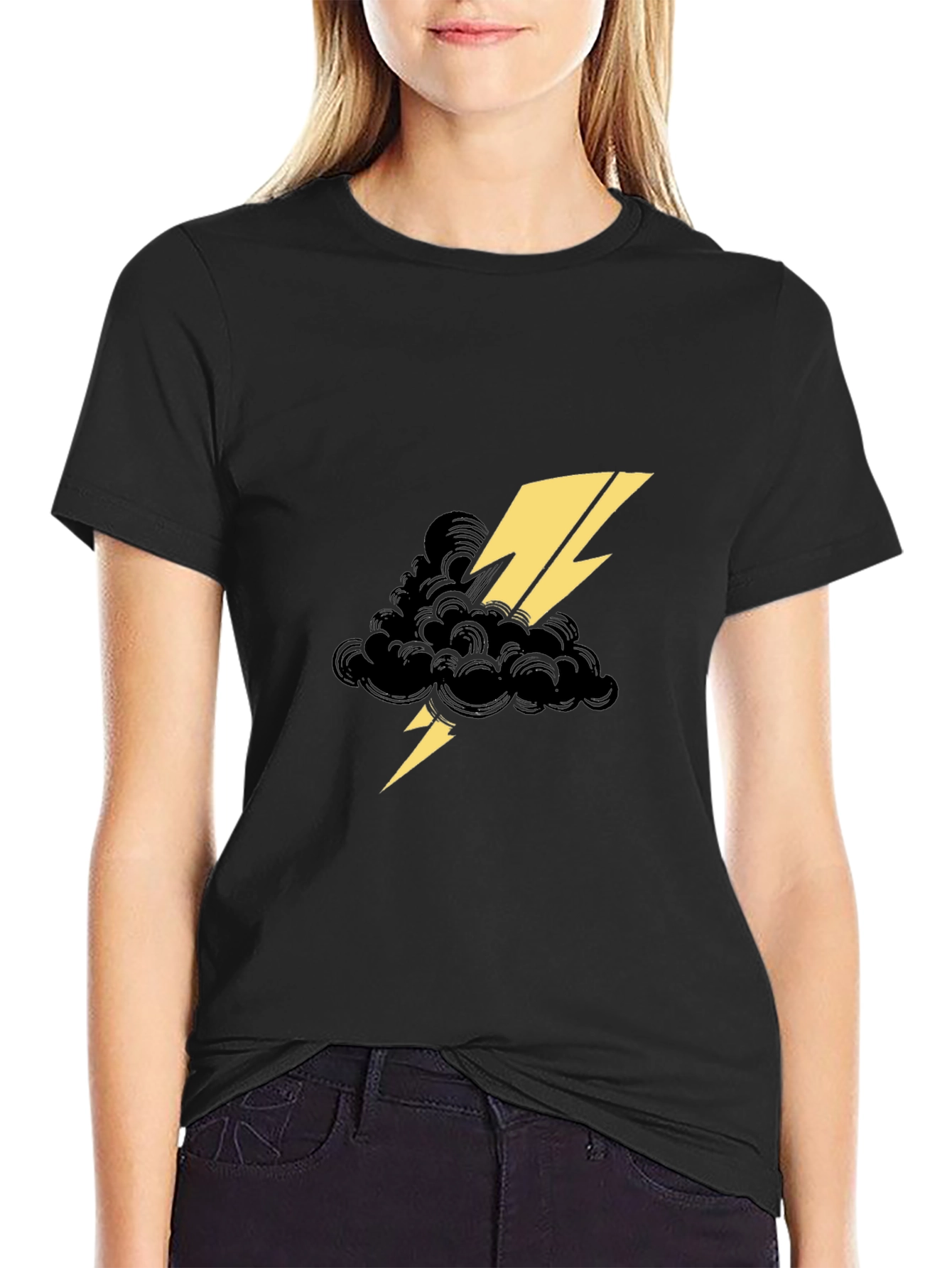 Black Tee with Lightning Cloud Graphic