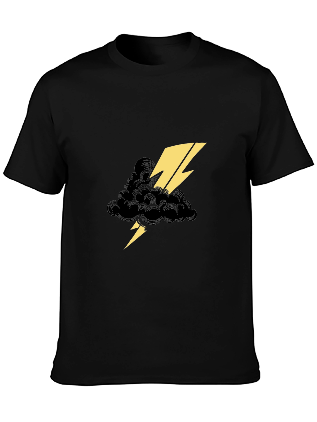 Black Tee with Lightning Cloud Graphic