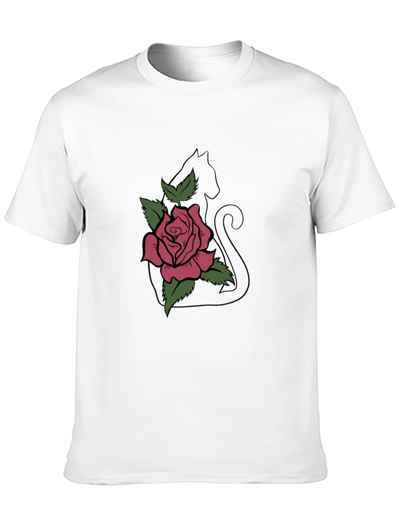 Cat & Rose Graphic Tee - Stylish Black T-Shirt