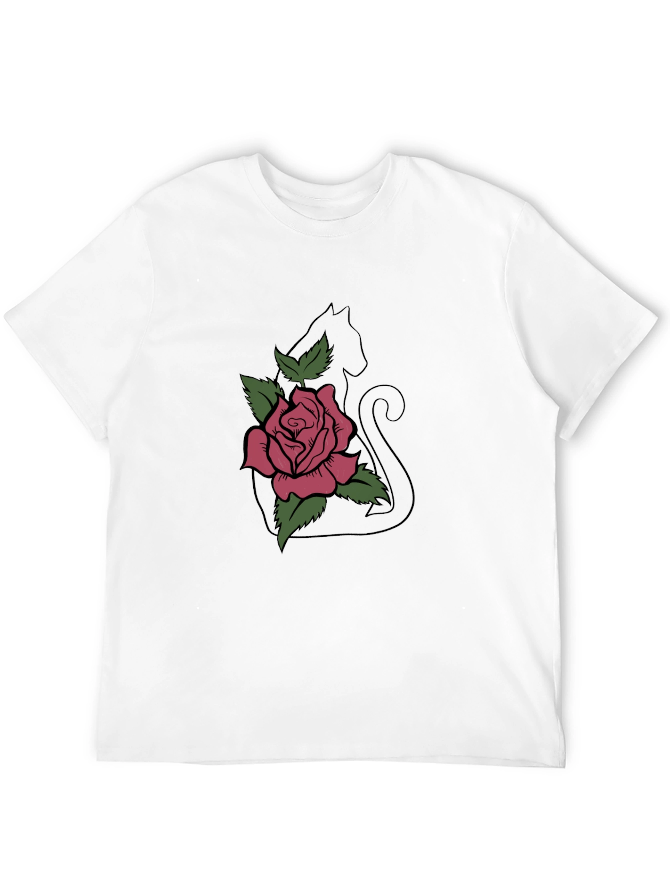 Cat & Rose Graphic Tee - Stylish Black T-Shirt