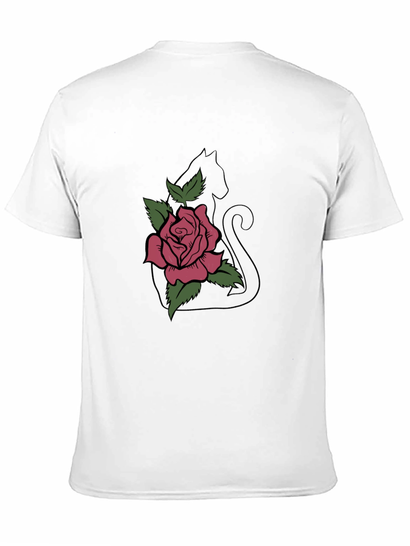 Cat & Rose Graphic Tee - Stylish Black T-Shirt