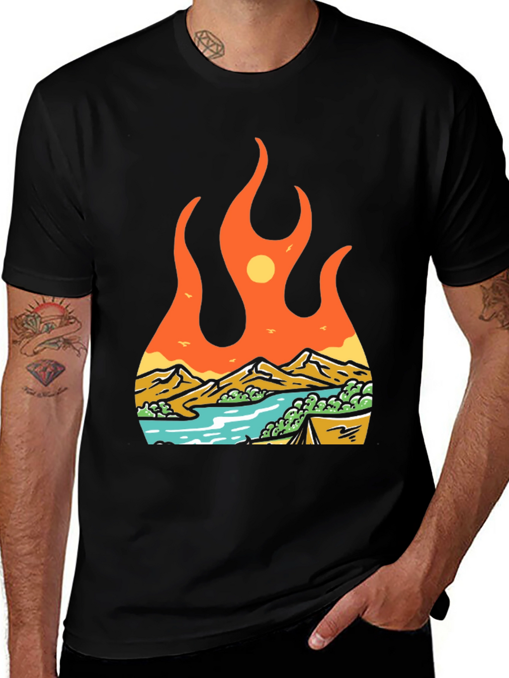 Flame Landscape Graphic Tee - Adventure Awaits