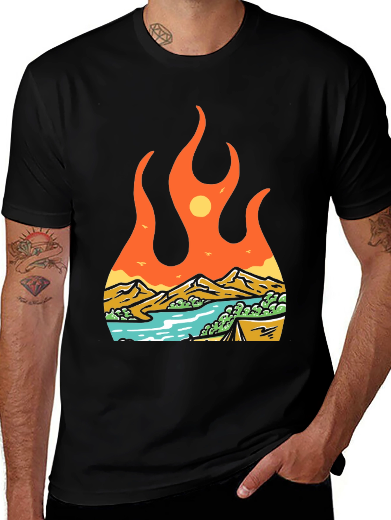 Flame Landscape Graphic Tee - Adventure Awaits