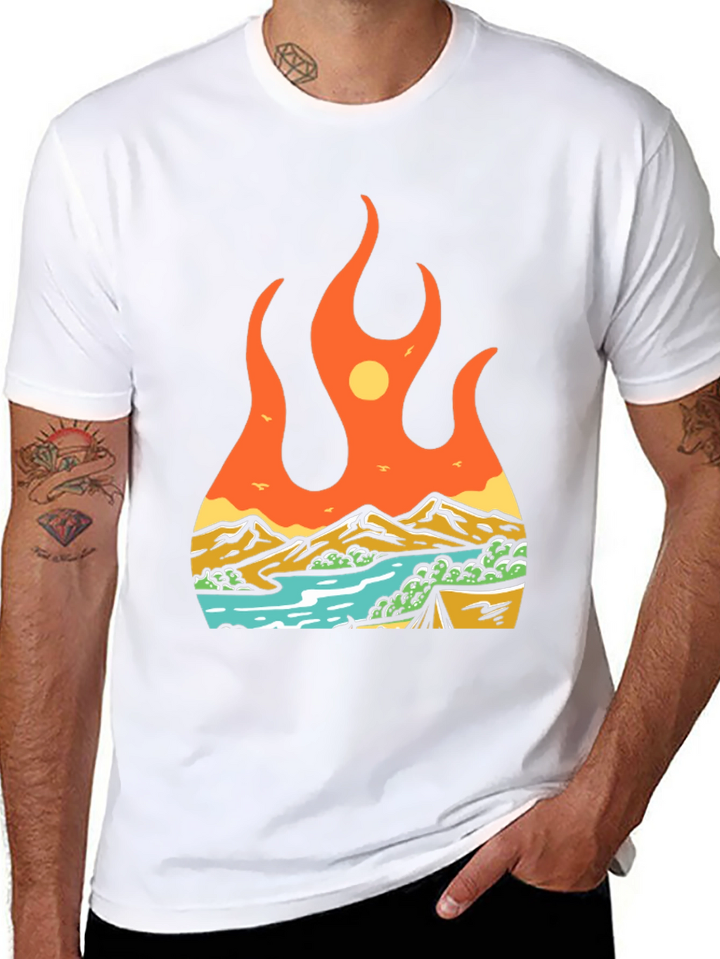 Flame Landscape Graphic Tee - Adventure Awaits