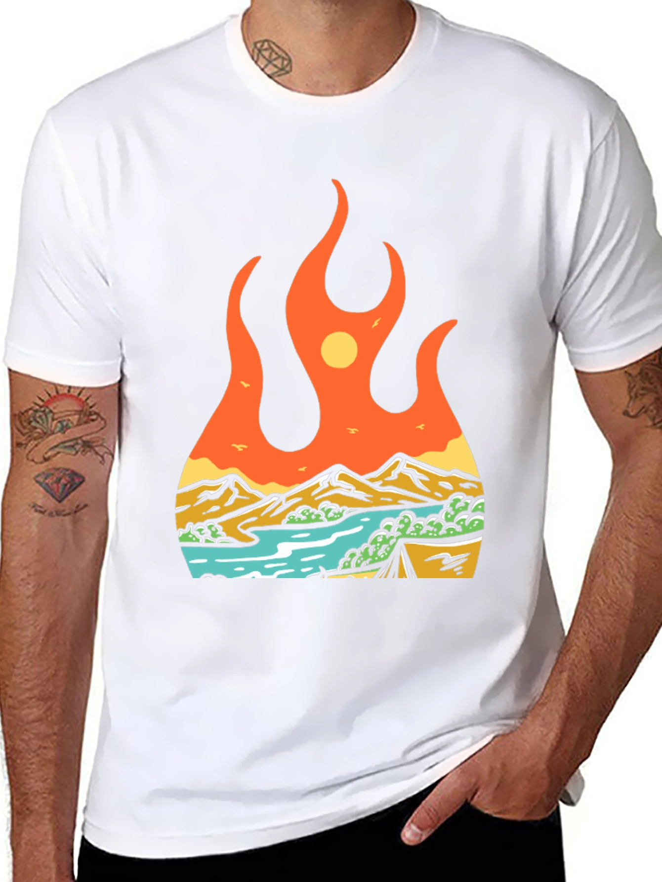 Flame Landscape Graphic Tee - Adventure Awaits