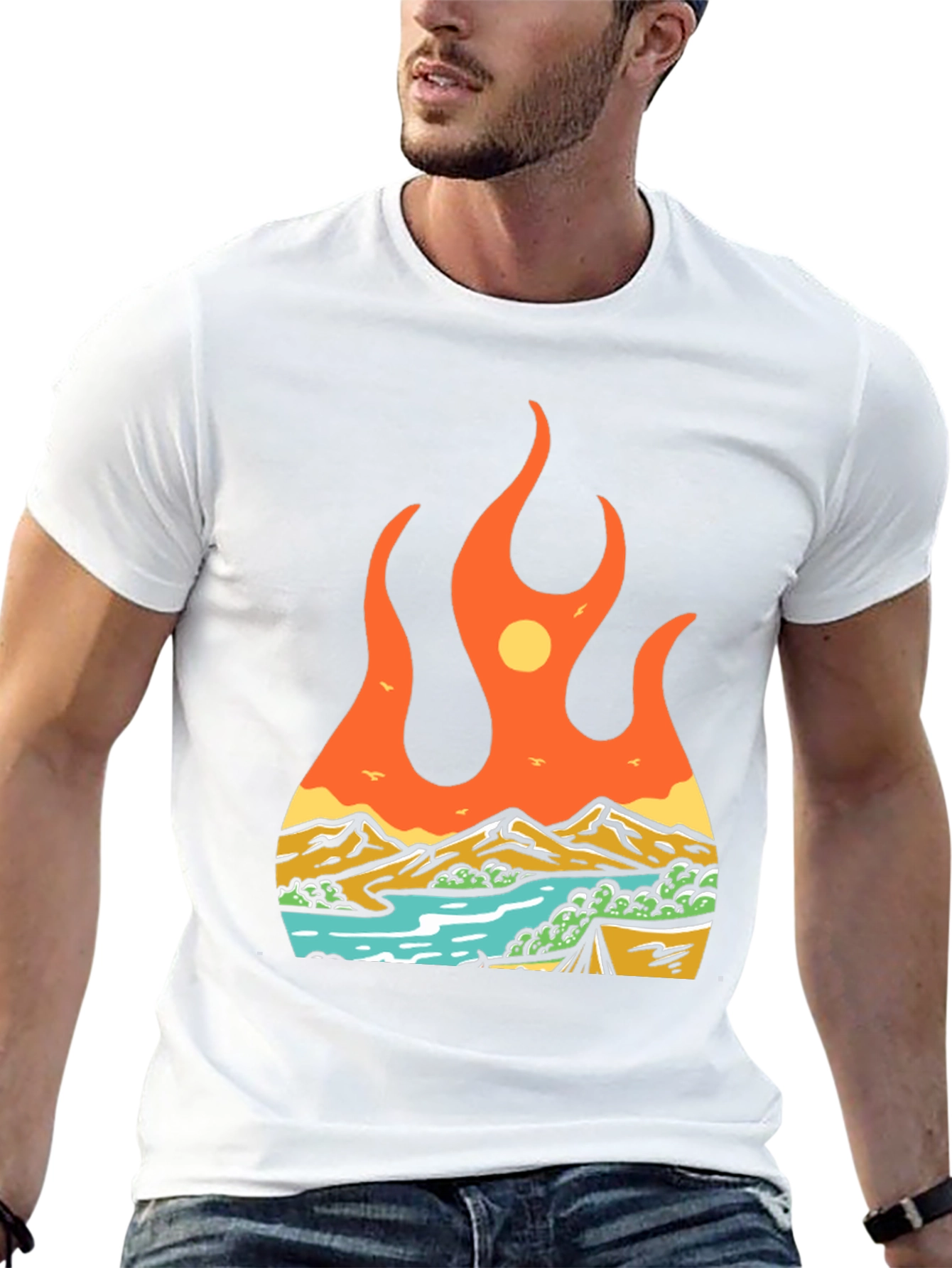 Flame Landscape Graphic Tee - Adventure Awaits