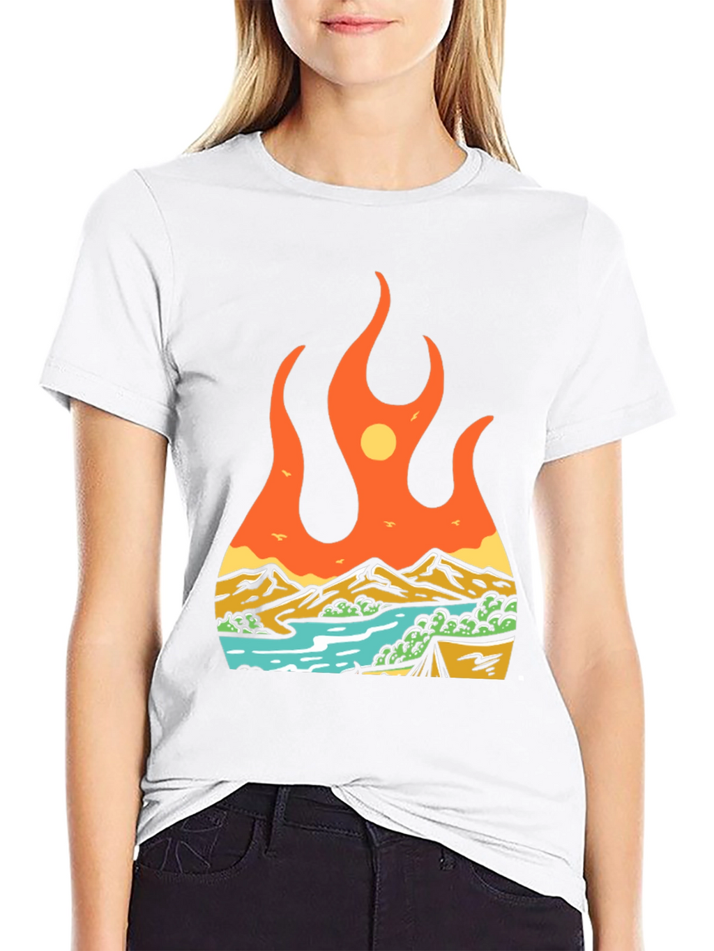 Flame Landscape Graphic Tee - Adventure Awaits