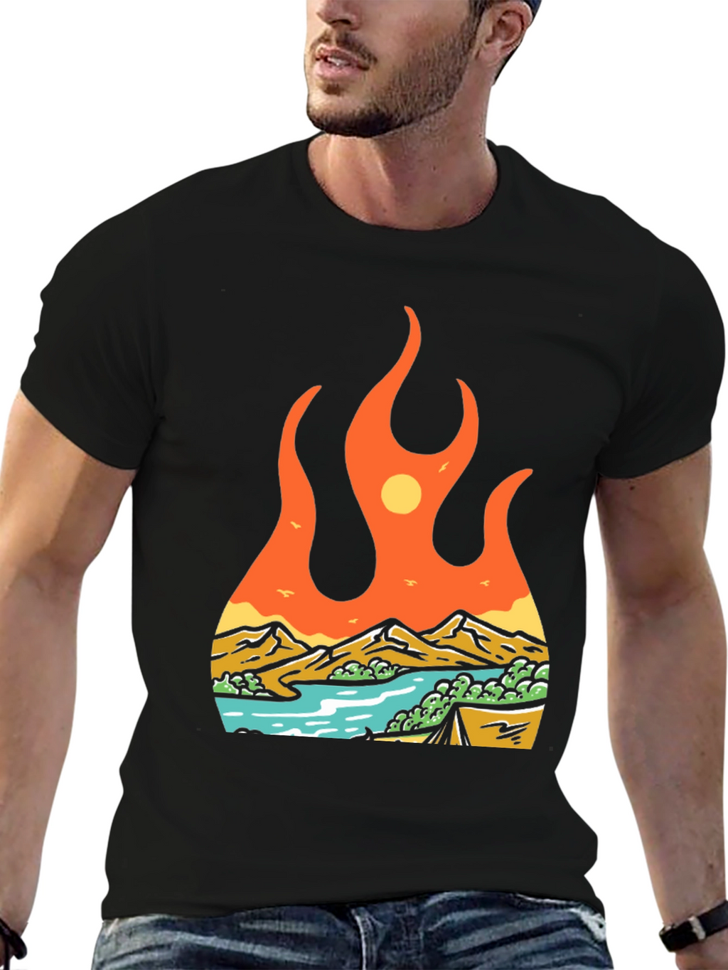 Flame Landscape Graphic Tee - Adventure Awaits