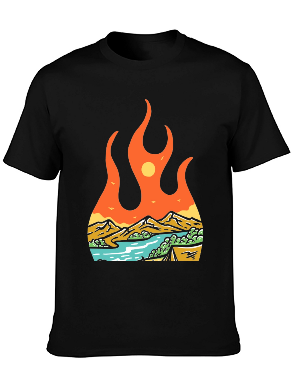Flame Landscape Graphic Tee - Adventure Awaits