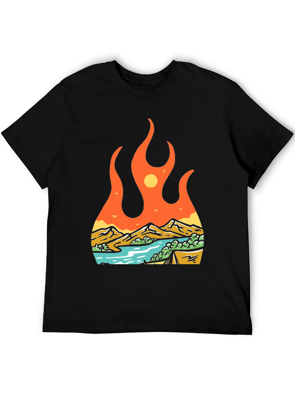 Flame Landscape Graphic Tee - Adventure Awaits