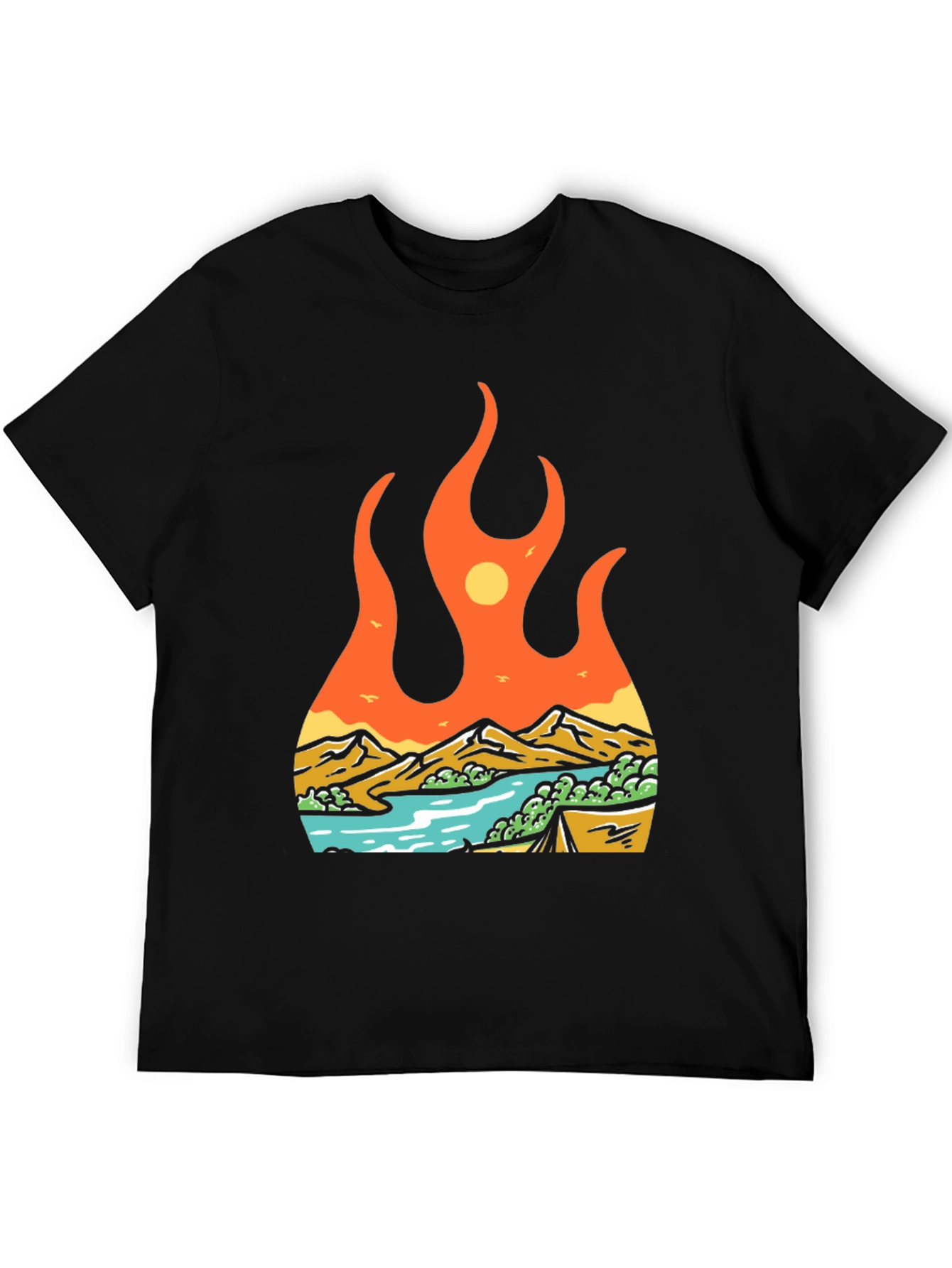 Flame Landscape Graphic Tee - Adventure Awaits