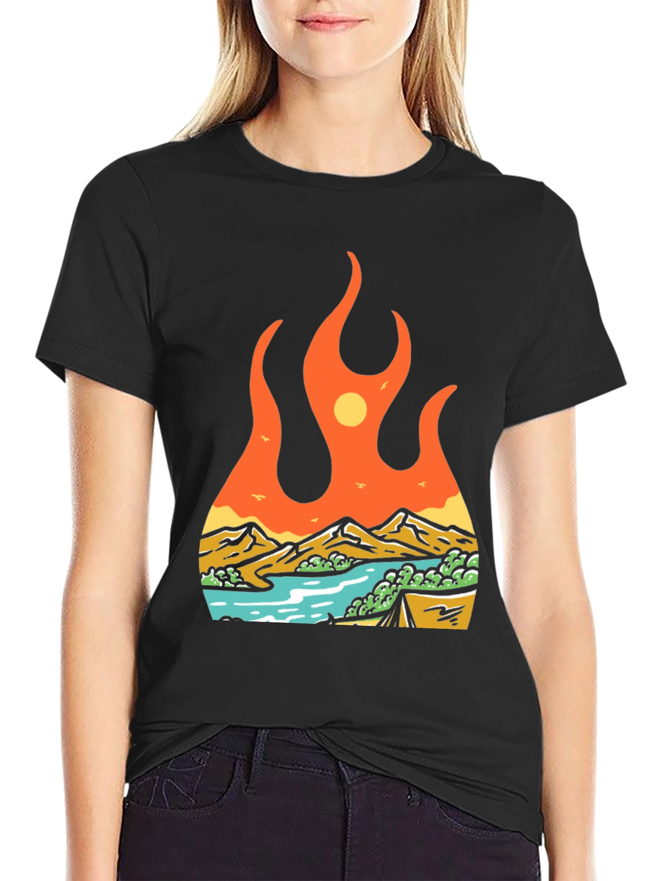 Flame Landscape Graphic Tee - Adventure Awaits