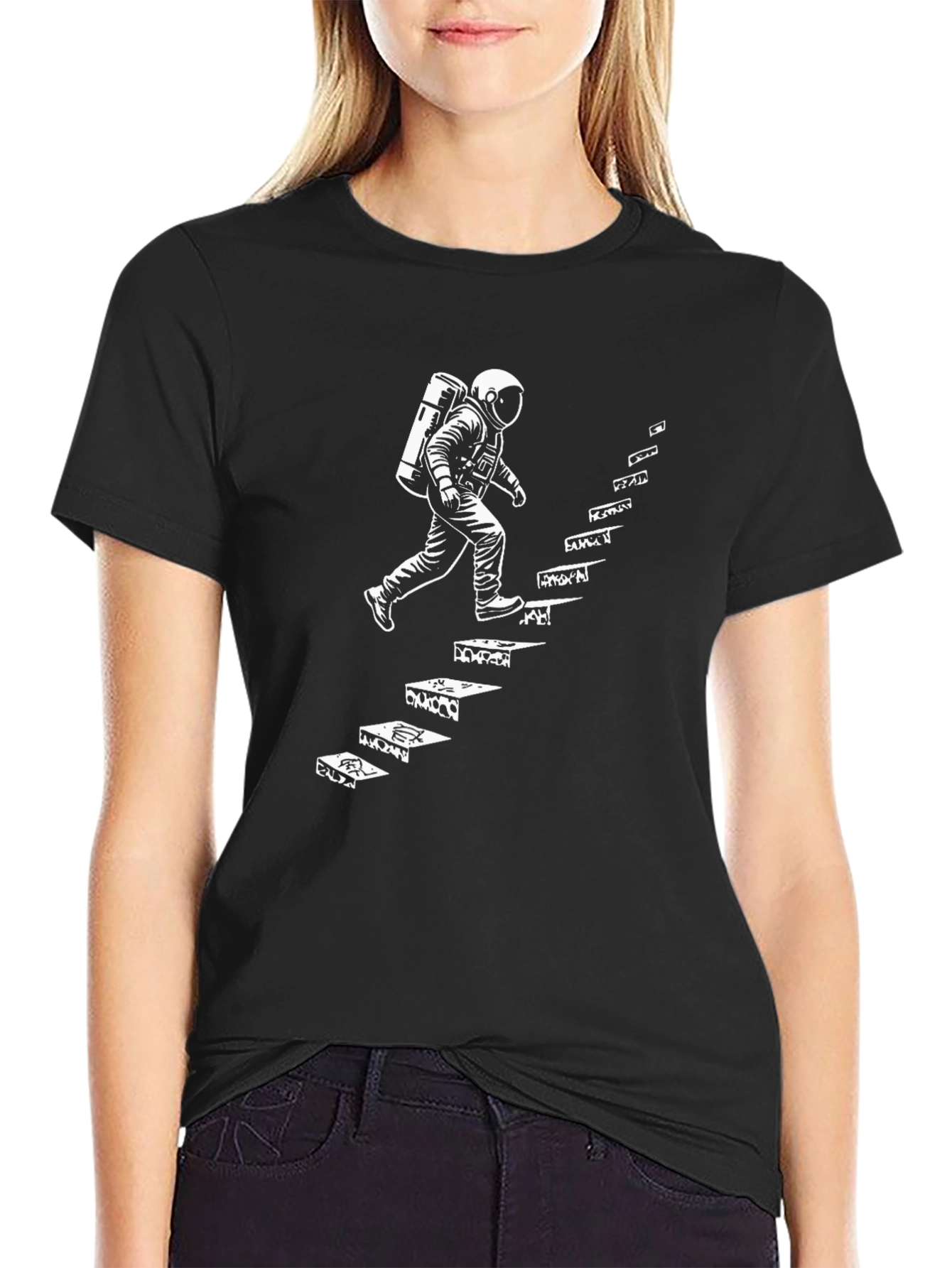 Astronaut Steps Graphic T-Shirt - Black