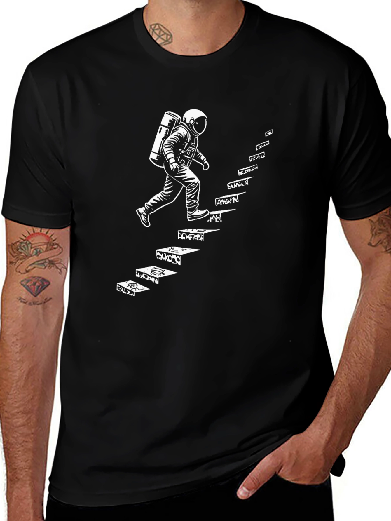 Astronaut Steps Graphic T-Shirt - Black