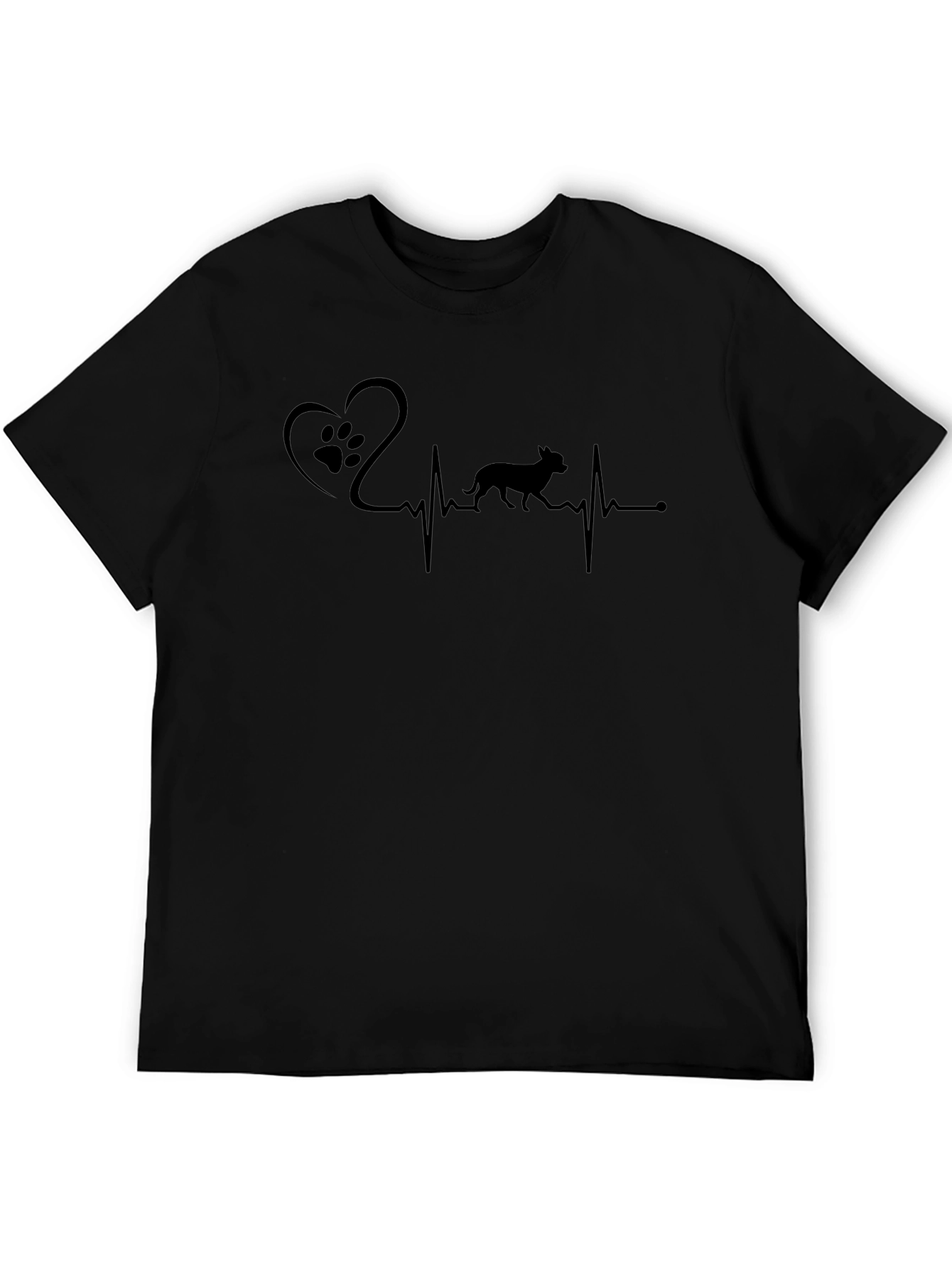 Dog Paw Heartbeat T-Shirt - Mens Black Graphic Tee