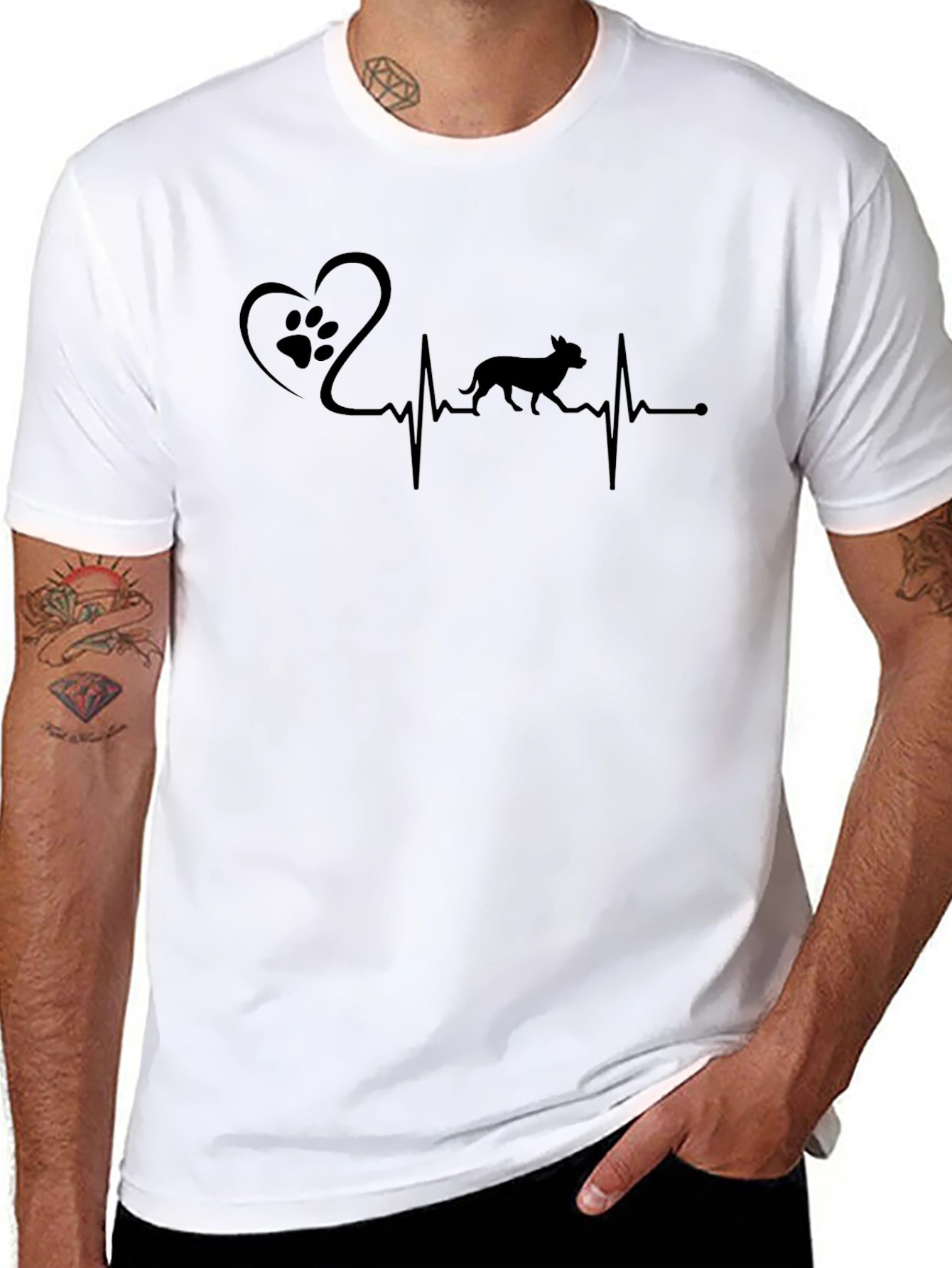Dog Paw Heartbeat T-Shirt - Mens Black Graphic Tee