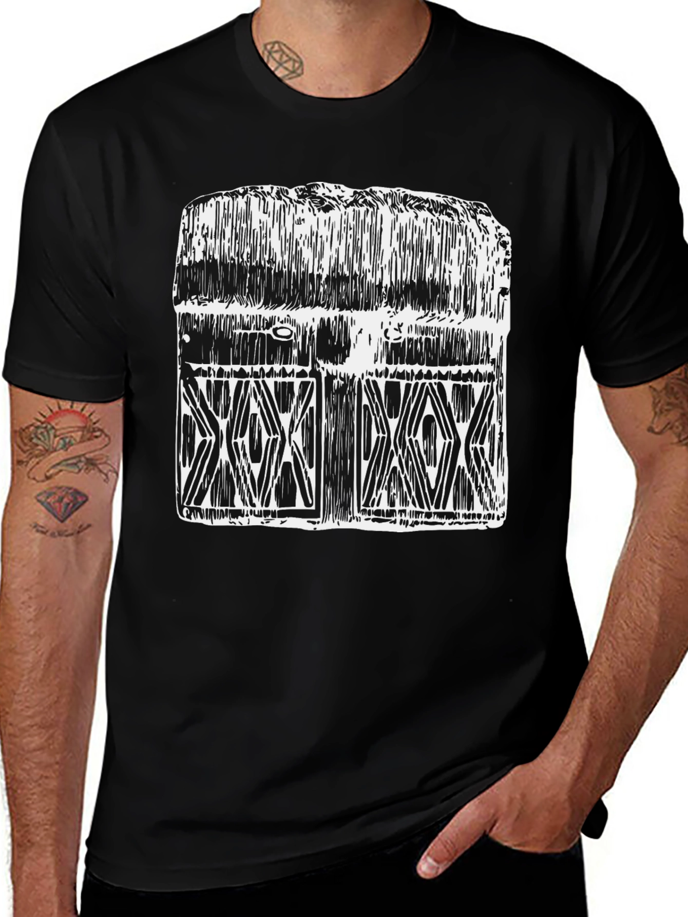 Graphic Tee: Unique Hand-Drawn Chest Design - Black