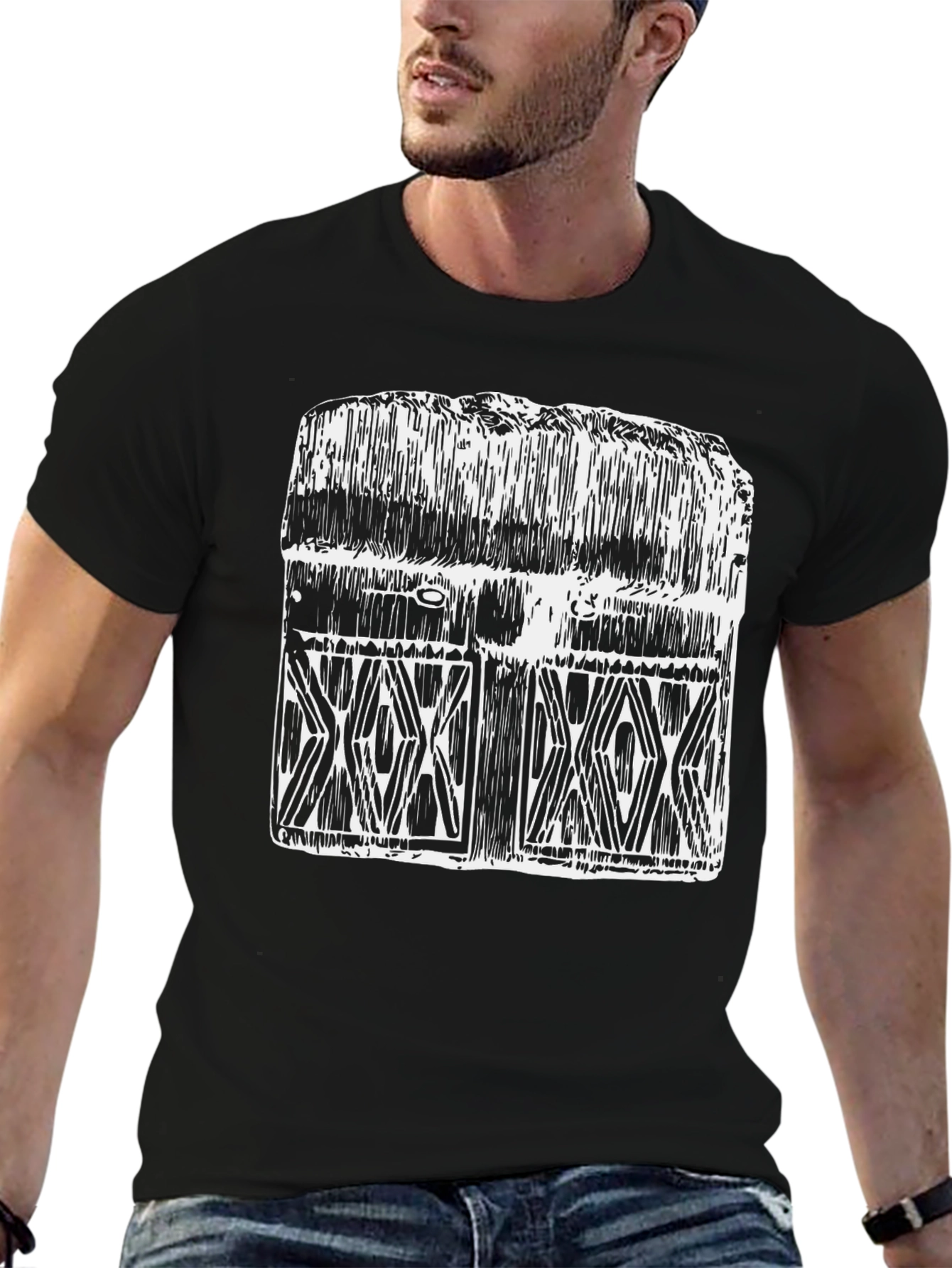 Graphic Tee: Unique Hand-Drawn Chest Design - Black