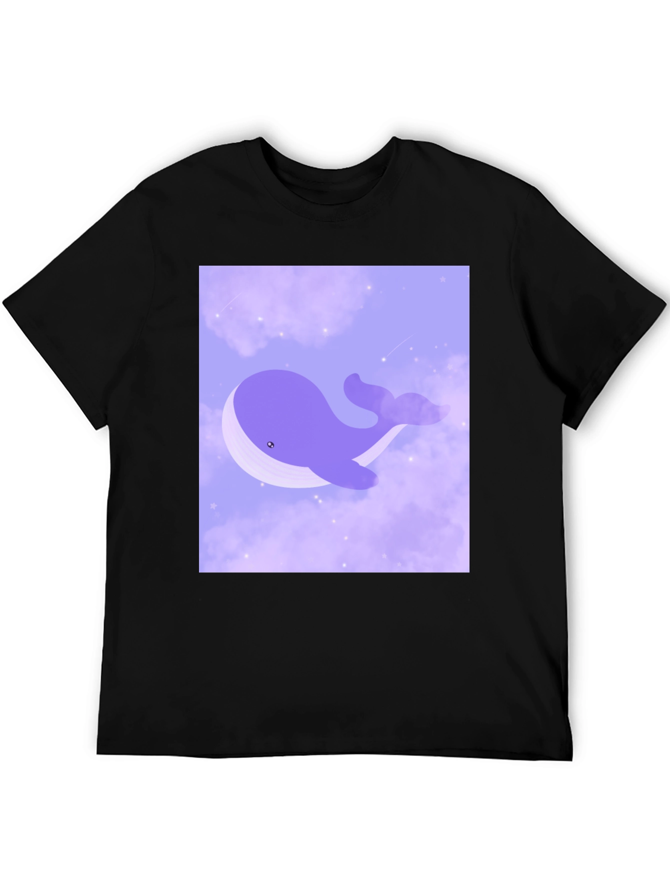 Whimsical Whale in Clouds Graphic Tee - Black