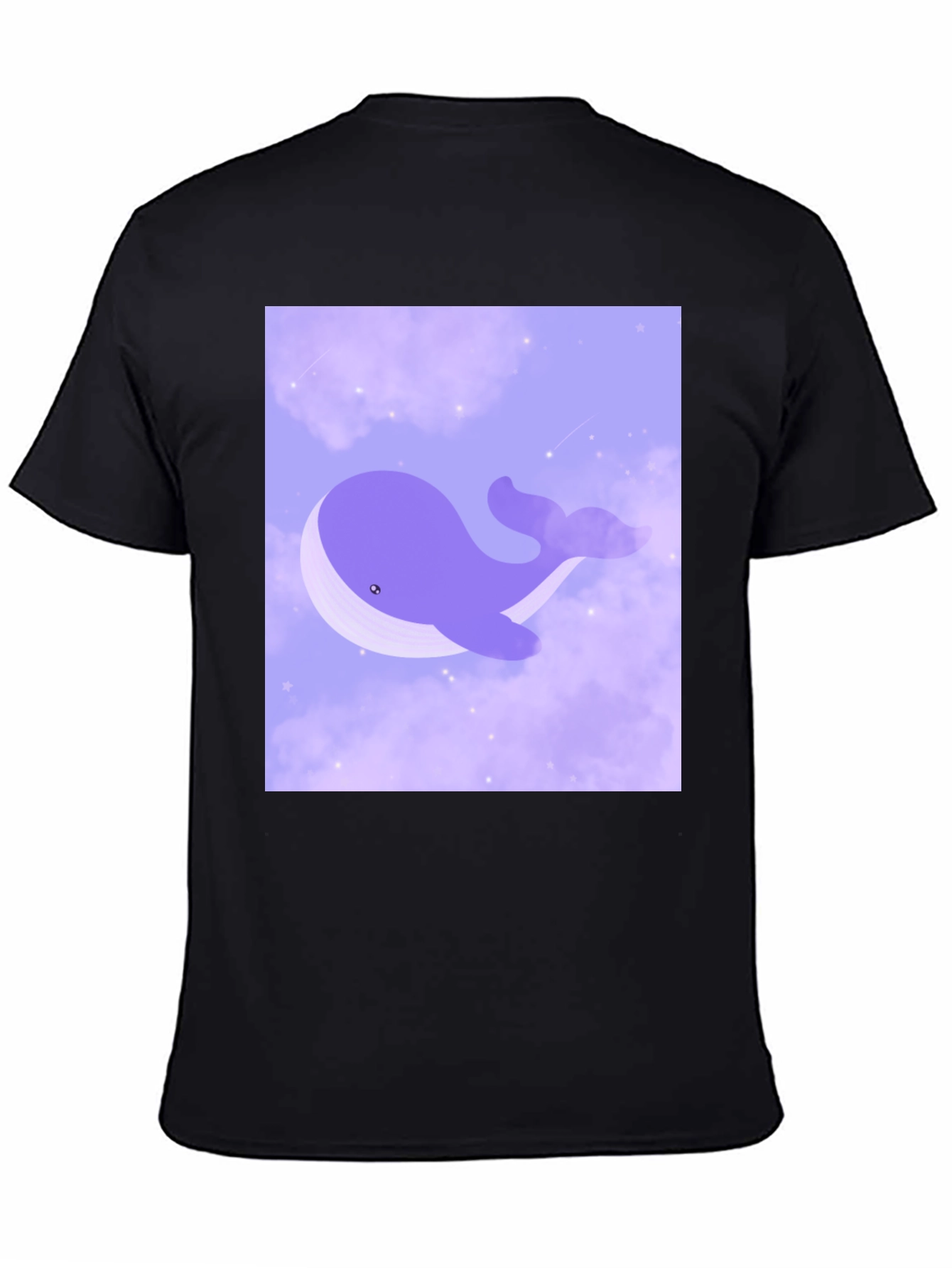 Whimsical Whale in Clouds Graphic Tee - Black