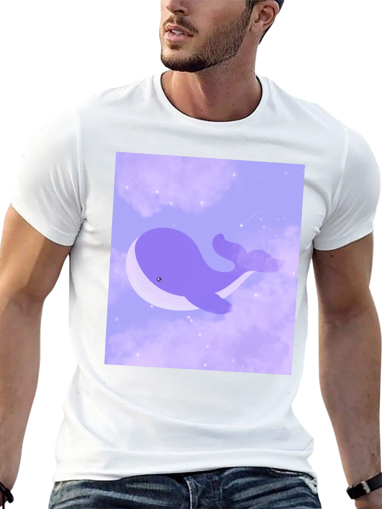 Whimsical Whale in Clouds Graphic Tee - Black