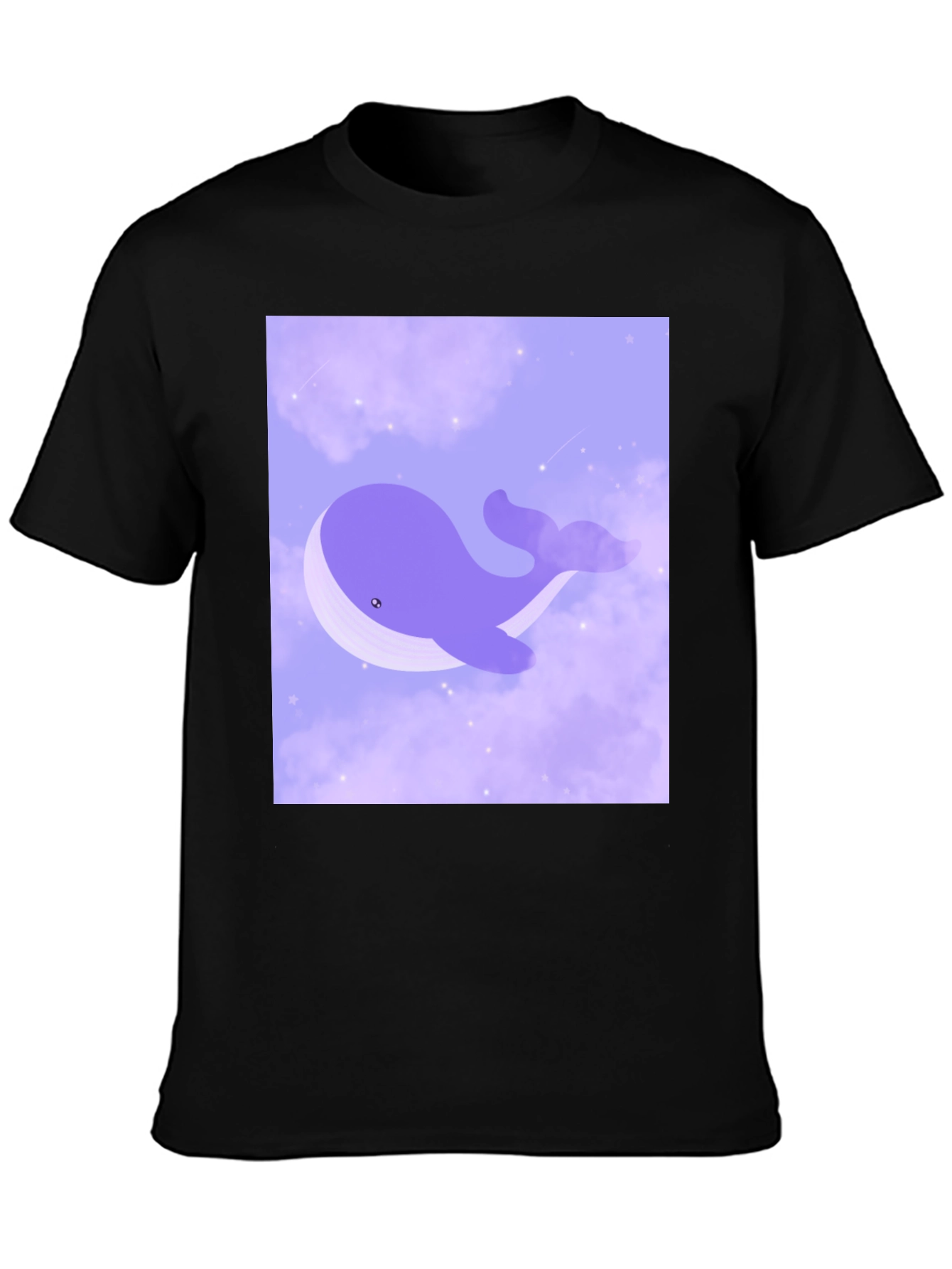 Whimsical Whale in Clouds Graphic Tee - Black