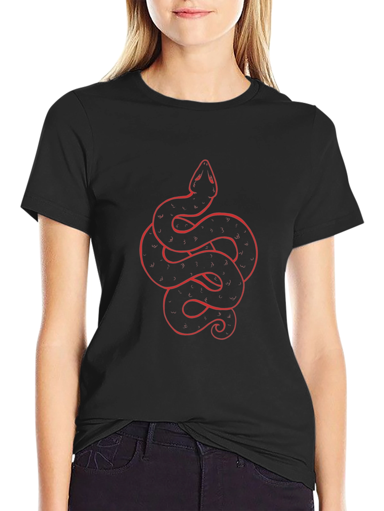 Black Tee with Red Snake Graphic