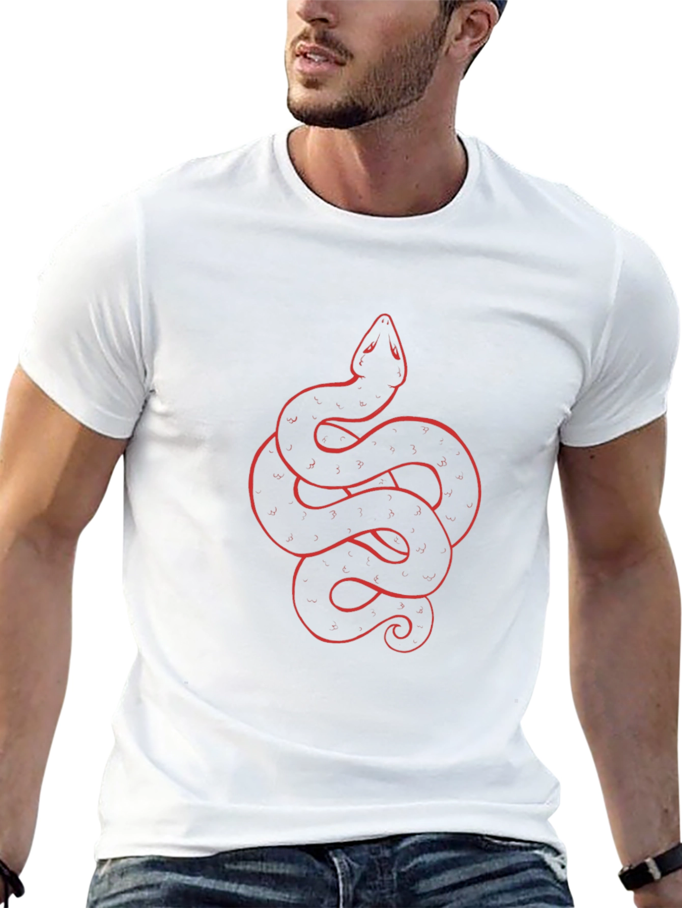 Black Tee with Red Snake Graphic