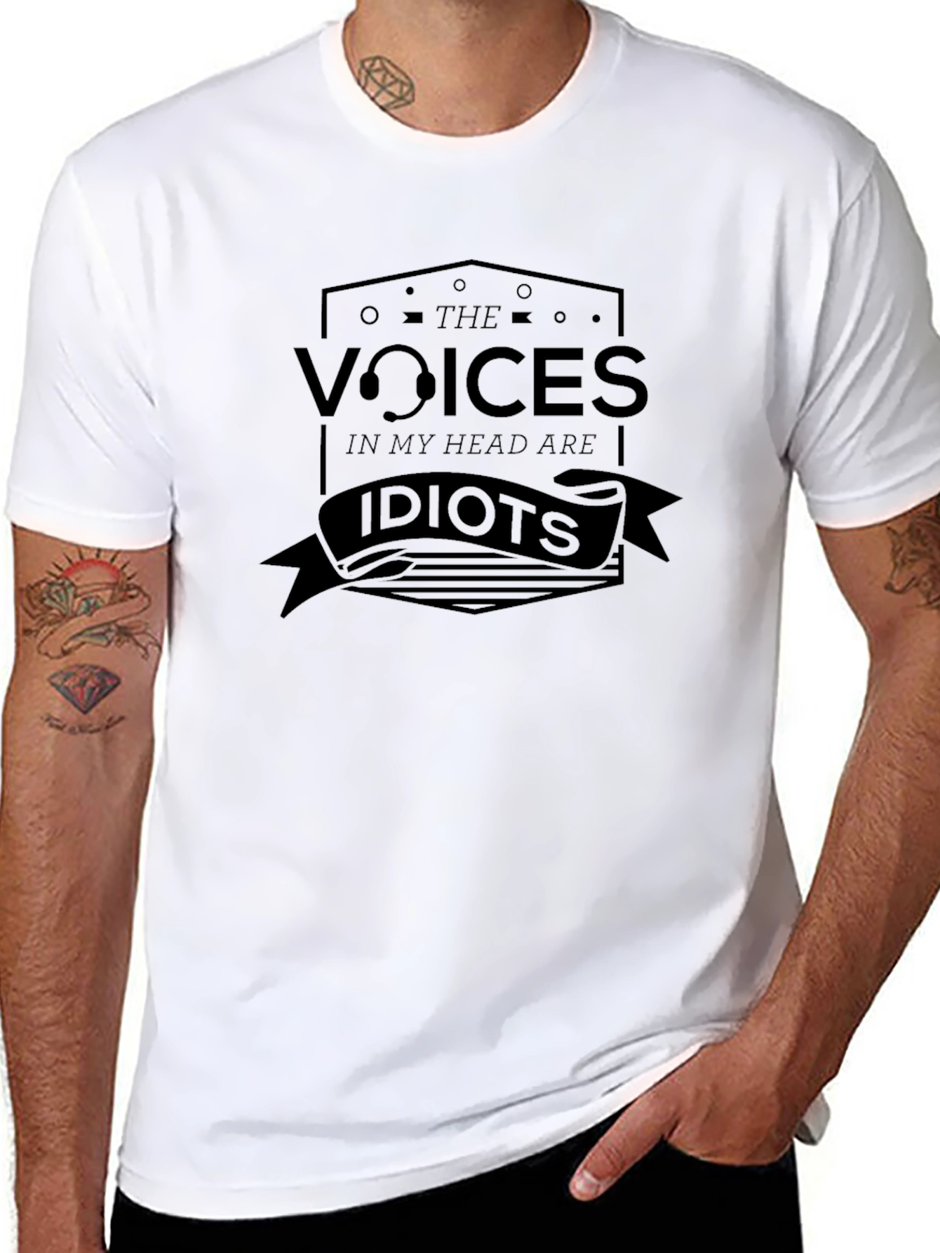 Voices In My Head Graphic Tee - Black Crew Neck