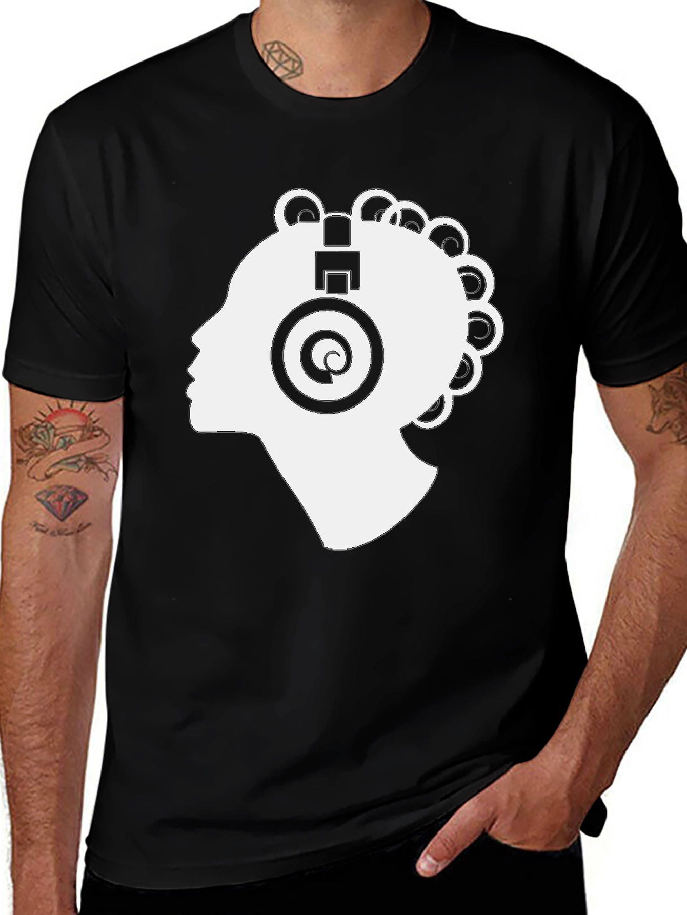 Stylish Black T-Shirt with White Headphone Graphic