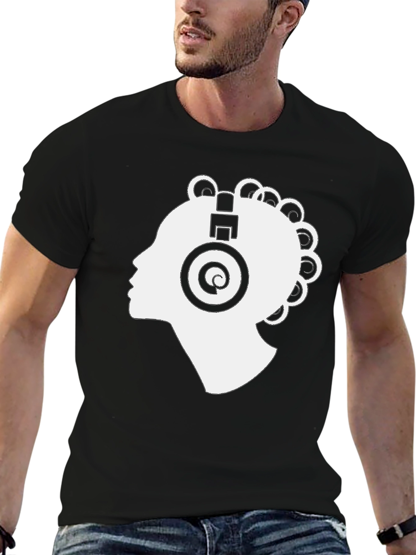 Stylish Black T-Shirt with White Headphone Graphic